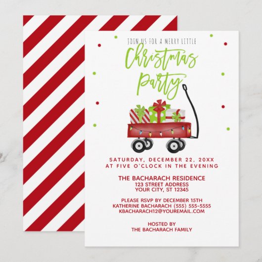 Invitation Little Red Wagon Russe Noël Party (Devant / Derrière)