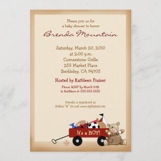 Invitation Little Red Wagon Sports Theme Boy Baby shower