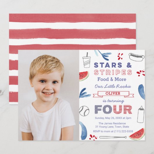 Invitation Little Rookie Baseball 4th Birday Party Photo (Devant / Derrière)