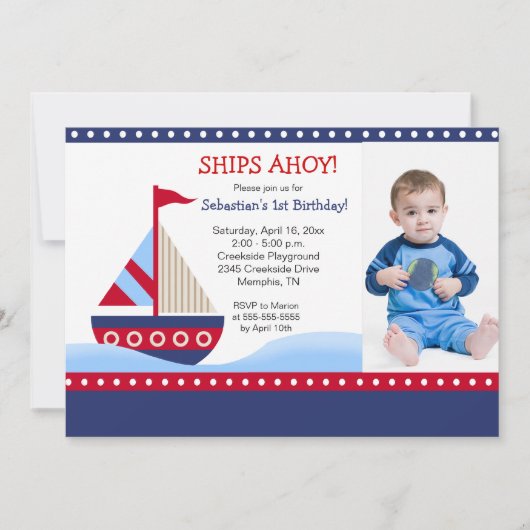Invitation Little Sailboat Navy *PHOTO* Anniversaire 5x7 (Devant)