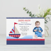 Invitation Little Sailboat Navy *PHOTO* Anniversaire 5x7 (Debout devant)