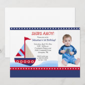 Invitation Little Sailboat Navy *PHOTO* Anniversaire 5x7 (Devant / Derrière)