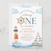 Invitation Little Sailor Nautical Blue Pastel 1er Anniversair (Devant)