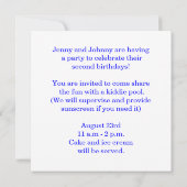 Invitation Little Sailor Twins 2ème anniversaire (Dos)