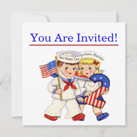 Invitation Little Sailor Twins 2ème anniversaire (Devant)
