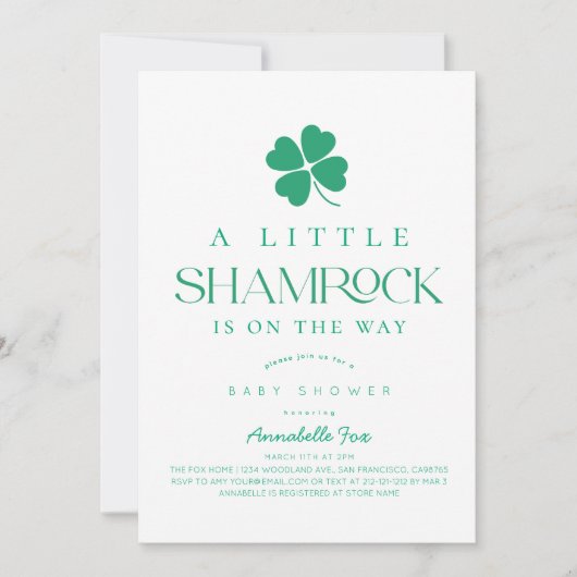 Invitation Little Shamrock Modern Baby Shower (Devant)