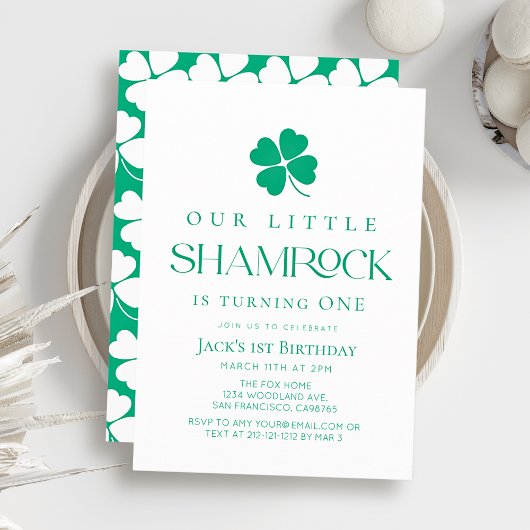 Invitation Little Shamrock Modern Boy 1st Birthday