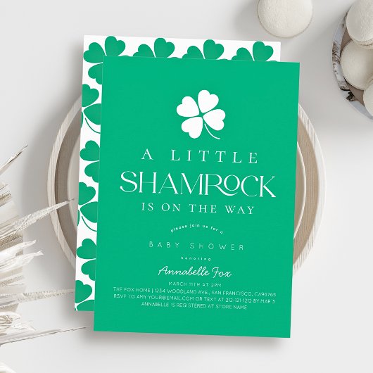 Invitation Little Shamrock Modern Green Baby Shower