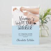 Invitation Little Sidekick Baby Bump Blue Boy Baby shower Inv (Debout devant)