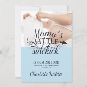 Invitation Little Sidekick Baby Bump Blue Boy Baby shower Inv
