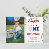 Invitation Little Slugger Baseball 1st Birthday Photo (Debout devant)