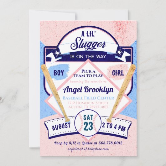 Invitation Little Slugger Baseball Baby Genre Reveal Party (Devant)