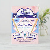 Invitation Little Slugger Baseball Baby Genre Reveal Party (Debout devant)