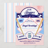 Invitation Little Slugger Baseball Baby Genre Reveal Party (Devant / Derrière)