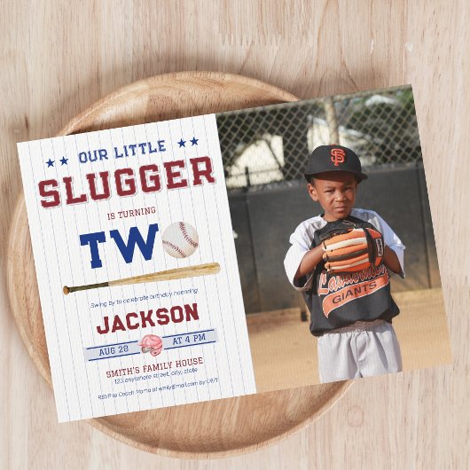 Invitation Little Slugger Boy 2e photo de baseball d'annivers