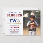 Invitation Little Slugger Boy 2e photo de baseball d'annivers (Devant)