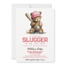 Little Slugger Girl Teddy Bear Baby Shower 