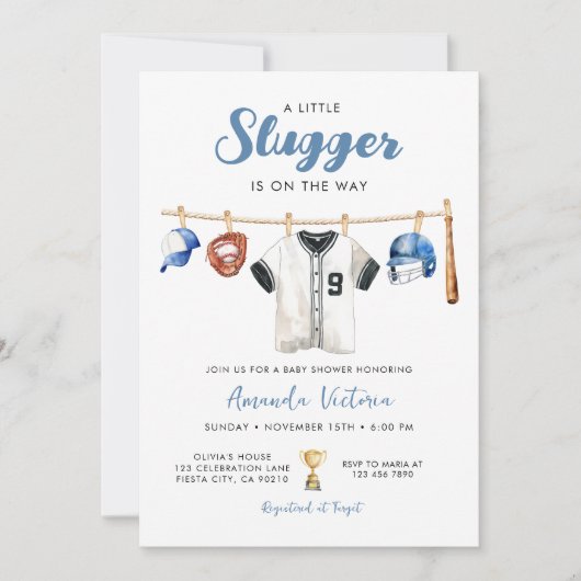 Invitation Little Slugger on the Way Boy Baby Shower (Devant)