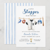 Invitation Little Slugger on the Way Boy Baby Shower (Devant / Derrière)