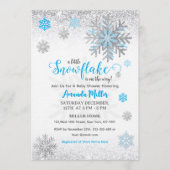 Invitation Little Snow Flake Blue Silver Glittery Baby Shower (Devant)