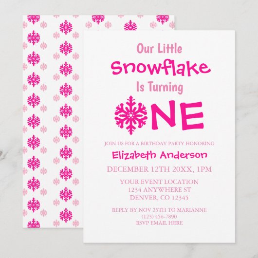 Invitation Little Snowflake 1er anniversaire (Devant / Derrière)
