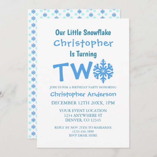 Invitation Little Snowflake 2e anniversaire (Devant / Derrière)