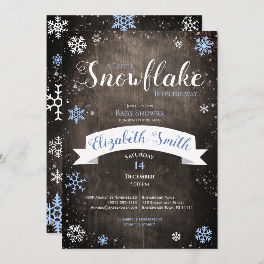 Invitation Little snowflake baby boy shower (Devant / Derrière)