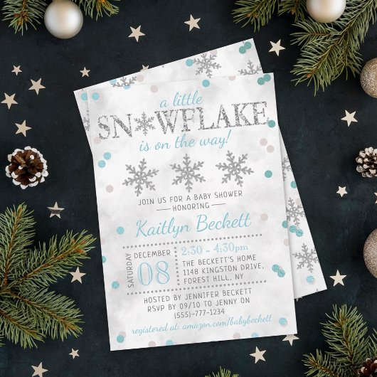 Invitation Little Snowflake Boys Baby shower d'hiver