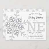 Invitation Little Snowflake Parties scintillant en argent 1er (Devant / Derrière)
