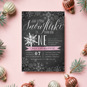 Invitation Little Snowflake Pink Chalkboard Premier anniversa