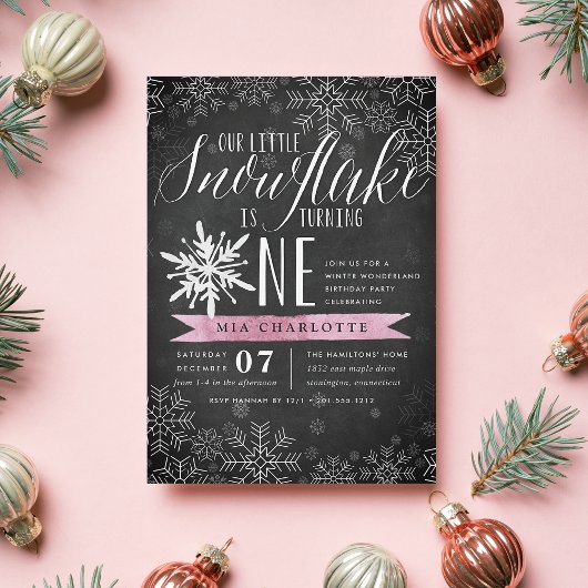 Invitation Little Snowflake Pink Chalkboard Premier anniversa
