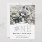 Invitation Little Snowflake Silver Parties scintillant 1er an (Devant)