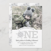 Invitation Little Snowflake Silver Parties scintillant 1er an (Devant / Derrière)