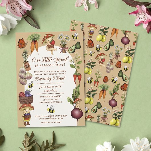 Invitation Little Sprout Baby Shower Garden Theme Joint Coed 