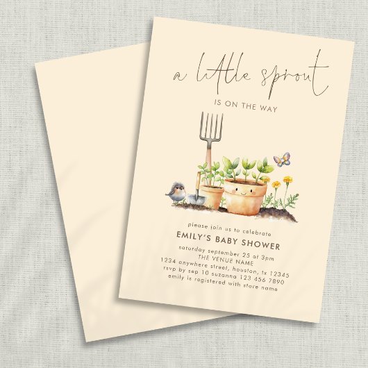 Invitation Little Sprout Garden Baby shower beige
