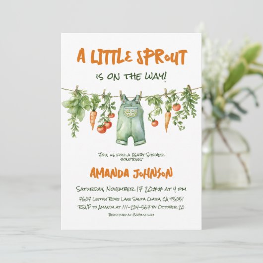 Invitation Little Sprout Garden Clothesline Baby Shower (Debout devant)