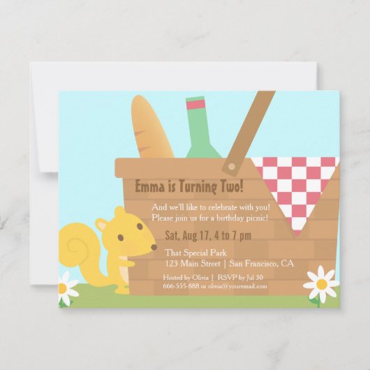 Invitation Little Squirrel Park Pique-nique Anniversaire de e (Devant)