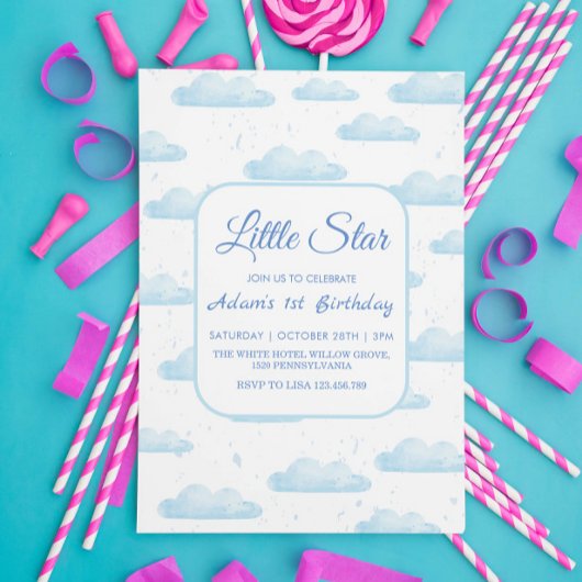 Invitation Little Star 1er anniversaire Blue Cloud