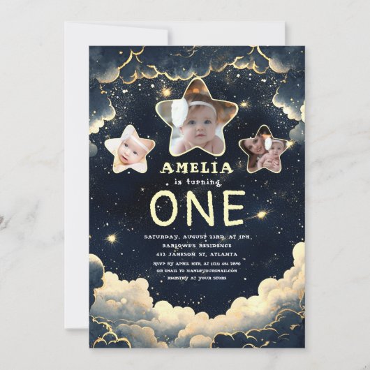 Invitation Little Star Galaxy Celestial Baby 1er anniversaire (Devant)