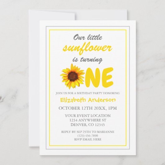Invitation Little Sunflower 1er anniversaire (Devant)