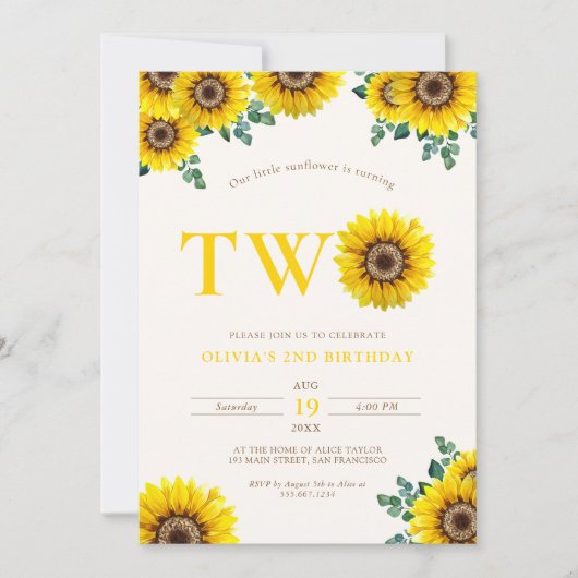 Invitation Little Sunflower 2e anniversaire (Devant)