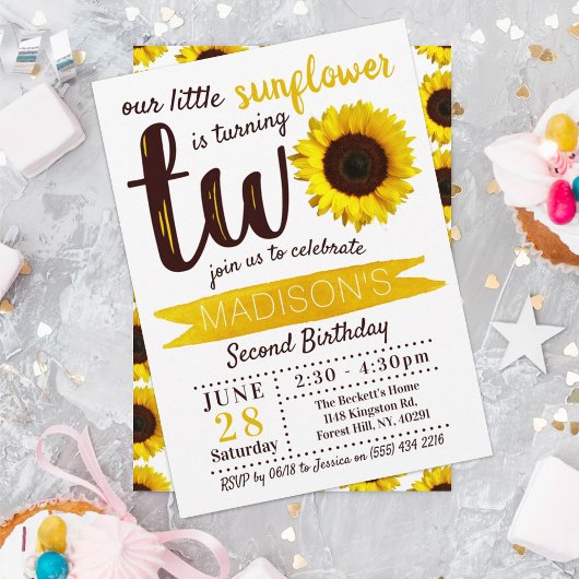 Invitation Little Sunflower 2nd Birthday