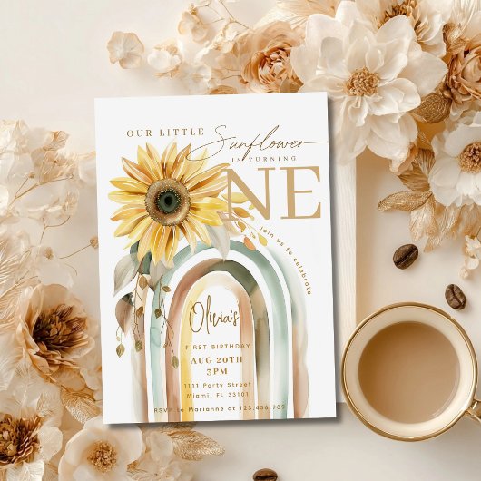 Invitation Little Sunflower Boho Arc-en-ciel Premier annivers