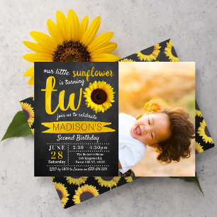 Invitation Little Sunflower Chalkboard 2e photo d'anniversair