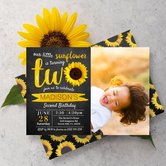 Invitation Little Sunflower Chalkboard 2e photo d'anniversair