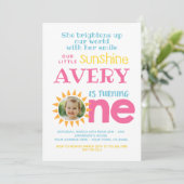 Invitation Little Sunshine 1er anniversaire avec photo (Debout devant)