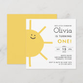 Invitation Little Sunshine 1er anniversaire Carré de fête Inv (Devant / Derrière)