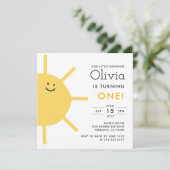 Invitation Little Sunshine 1er anniversaire Carré de fête Inv (Debout devant)