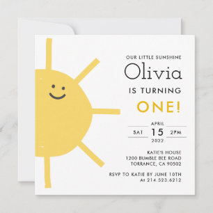 Invitation Little Sunshine 1er anniversaire Carré de fête Inv