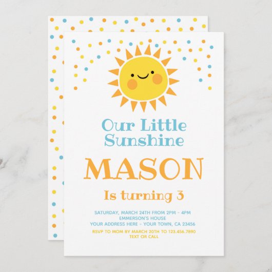 Invitation Little Sunshine Birthday (Devant / Derrière)